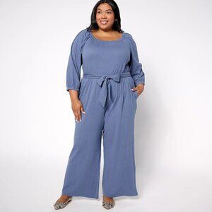 AnyBody Petite DayDreamer Knit 3/4 Sleeve Tie Waist Jumpsuit - Sz MP a665332